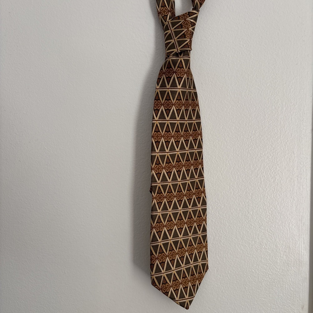 Frank Dandy Tie Mens Green Gold Abstract Geometric Silk Woven Necktie Italy